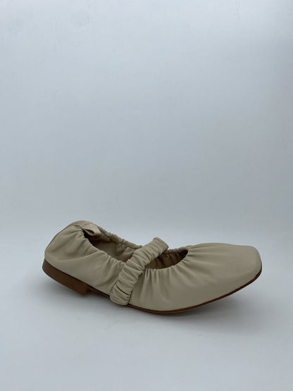 Beige Elasticated Ballet Flats with Ruched Detail
