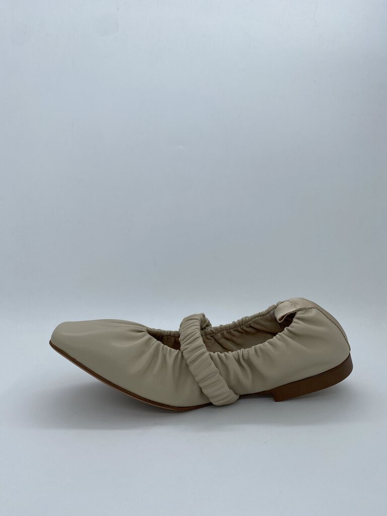 Beige Elasticated Ballet Flats with Ruched Detail