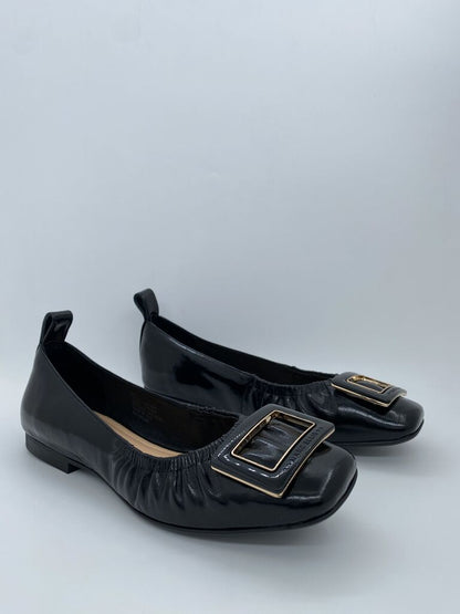 Black Patent Ballet Flats with Buckle Detail