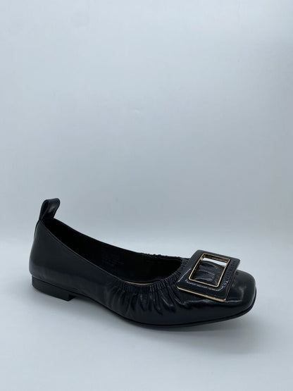 Black Patent Ballet Flats with Buckle Detail