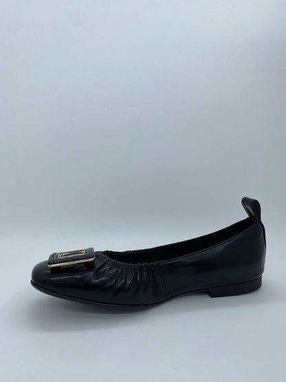Black Patent Ballet Flats with Buckle Detail