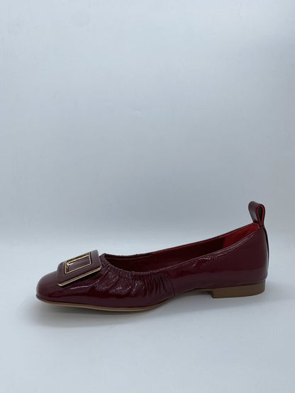 Wine Patent Ballet Flats with Bold Buckle
