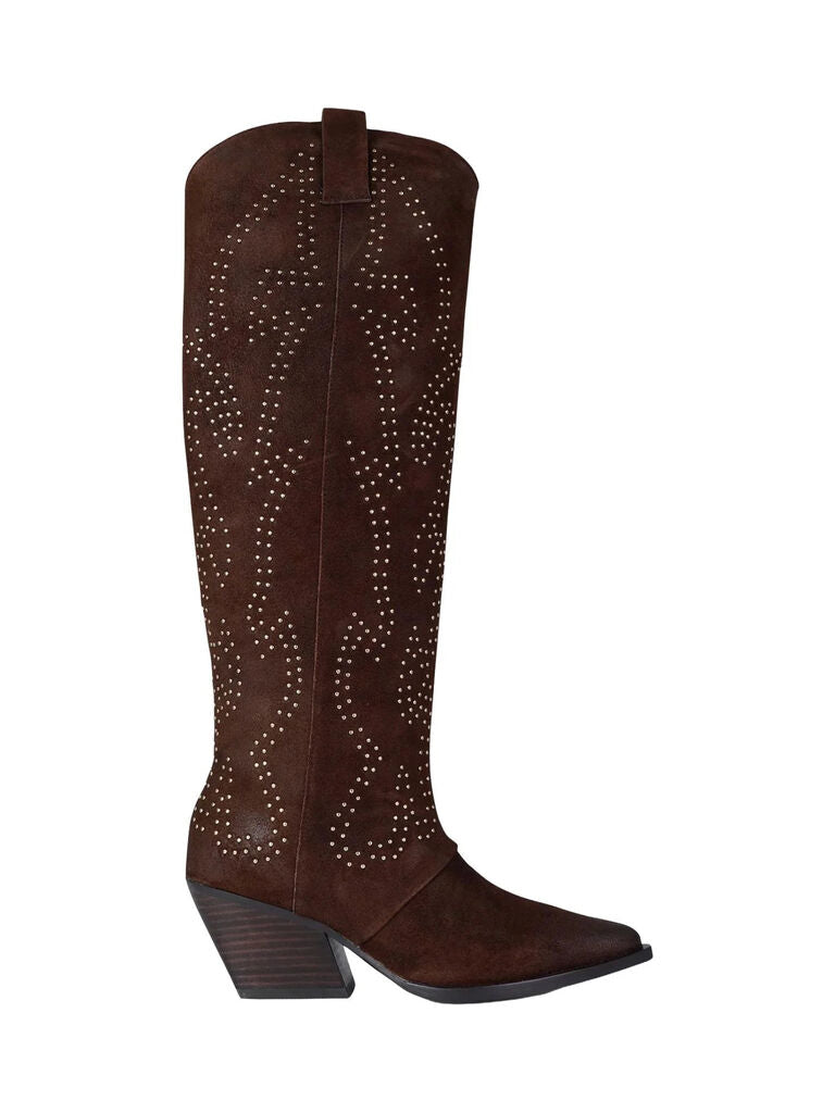 Brown Suede Studded Cowboy Boots
