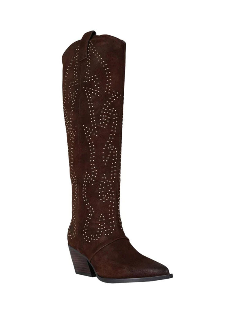 Brown Suede Studded Cowboy Boots