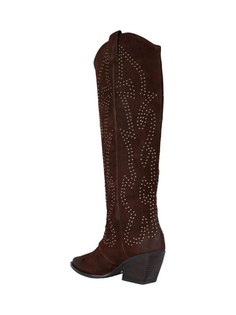 Brown Suede Studded Cowboy Boots