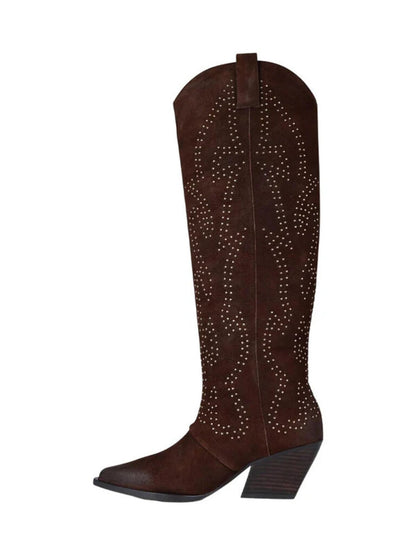 Brown Suede Studded Cowboy Boots