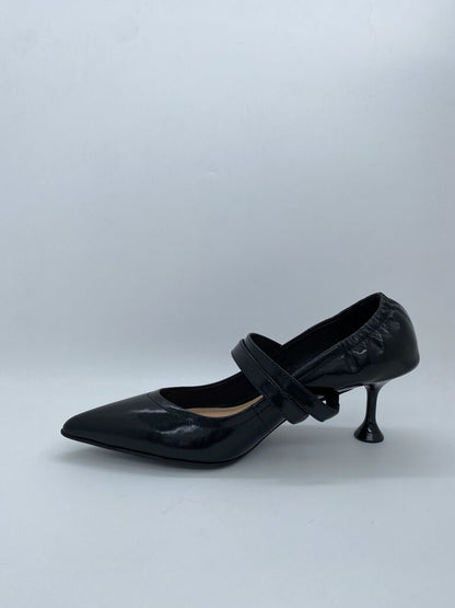 Black Patent Pointed Heels with Mary Jane Strap