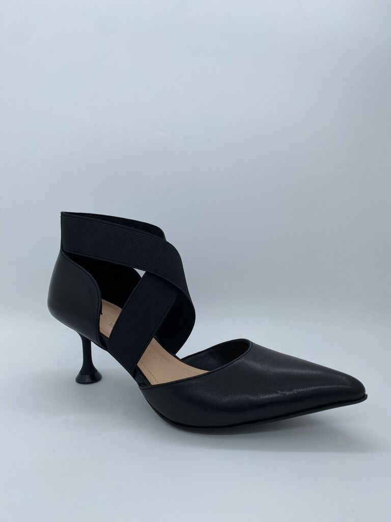 Black Crisscross Strap Heels with Unique Heel