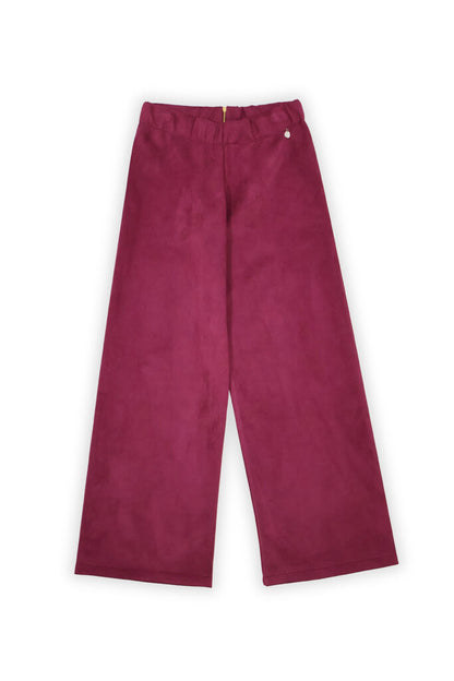Berry Suede Wide-Leg Trousers with Zipper Detail