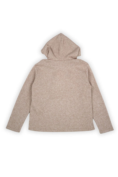 Beige Logo Print Hoodie with Kangaroo Pocket