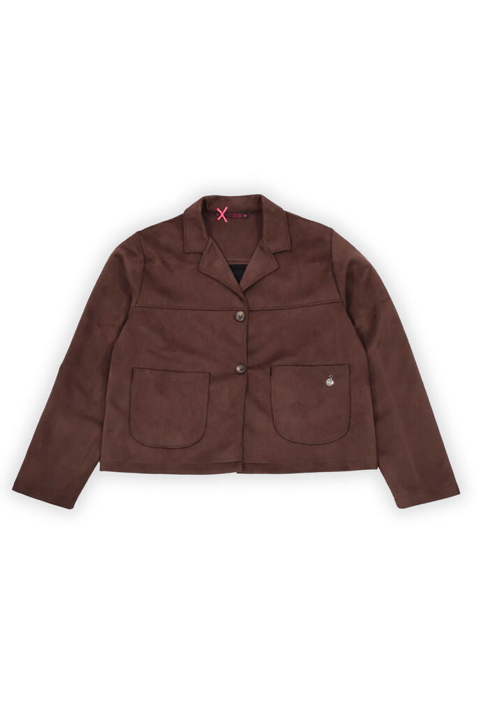 Brown Suede Boxy Jacket with Front Pockets