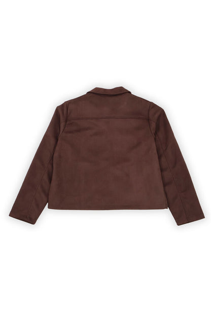 Brown Suede Boxy Jacket with Front Pockets