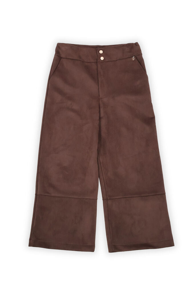 Chocolate Wide-Leg Trousers with Dual Button Details