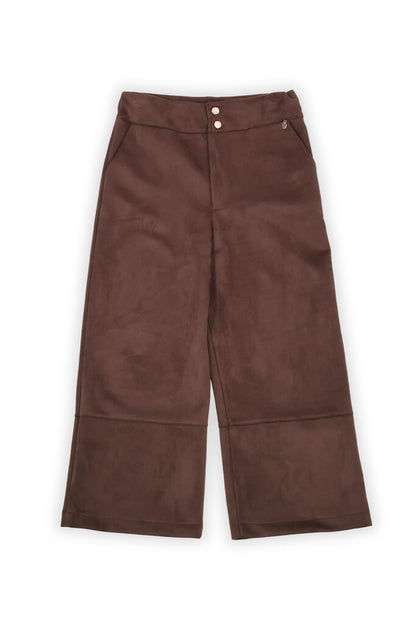 Chocolate Wide-Leg Trousers with Dual Button Details
