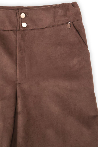 Chocolate Wide-Leg Trousers with Dual Button Details