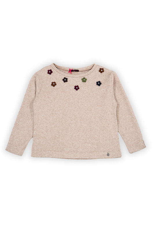 Beige Textured Top with Floral Embroidery