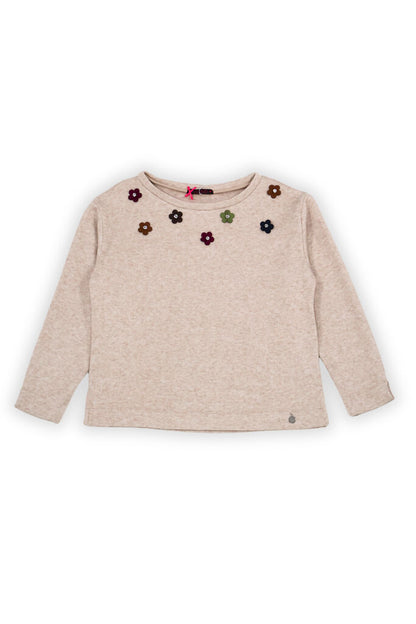 Beige Textured Top with Floral Embroidery