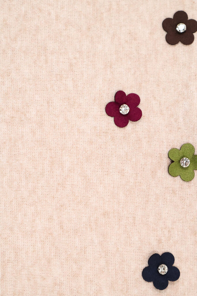 Beige Textured Top with Floral Embroidery