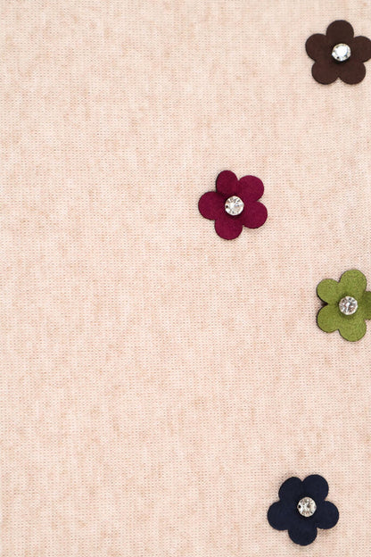 Beige Textured Top with Floral Embroidery