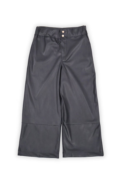 Black Faux Leather Wide-Leg Pants
