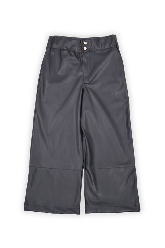 Black Faux Leather Wide-Leg Pants