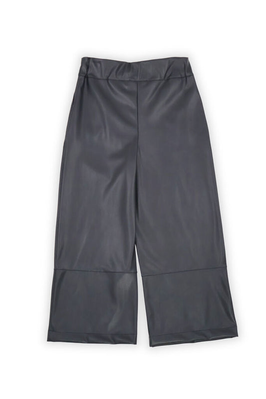 Black Faux Leather Wide-Leg Pants
