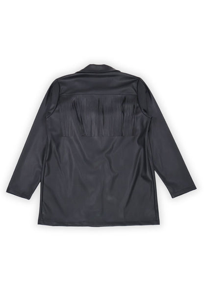 Black Faux Leather Jacket with Fringe Detailing