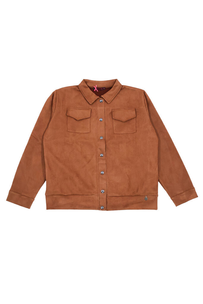 Cinnamon Suede Shirt Jacket with Snap Closure
