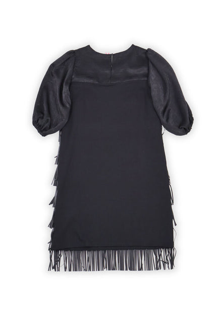 Black Fringe Dress with Voluminous Sleeves