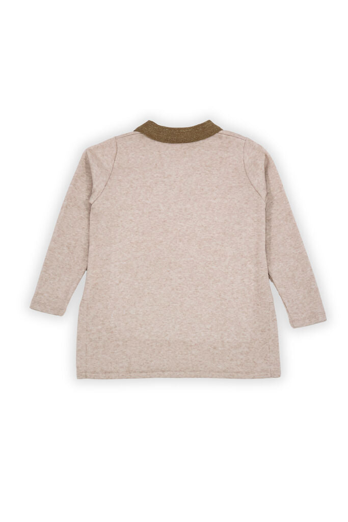 Beige Knit Long Sleeve Tunic with Embroidered Detail