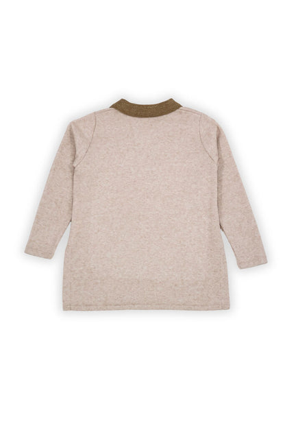 Beige Knit Long Sleeve Tunic with Embroidered Detail