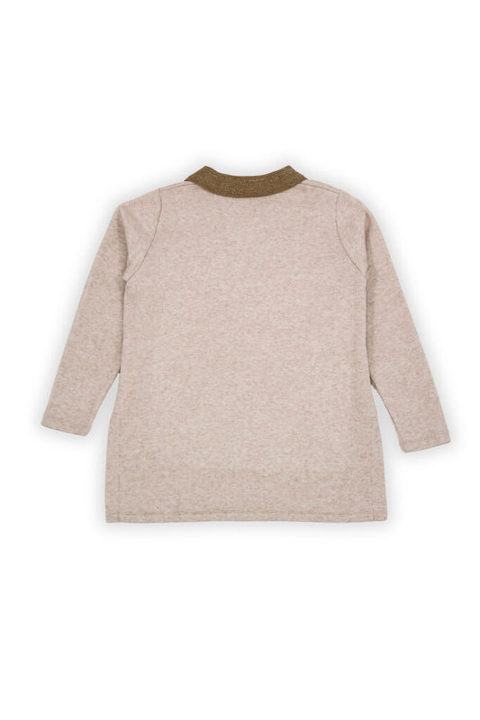 Beige Knit Long Sleeve Tunic with Embroidered Detail