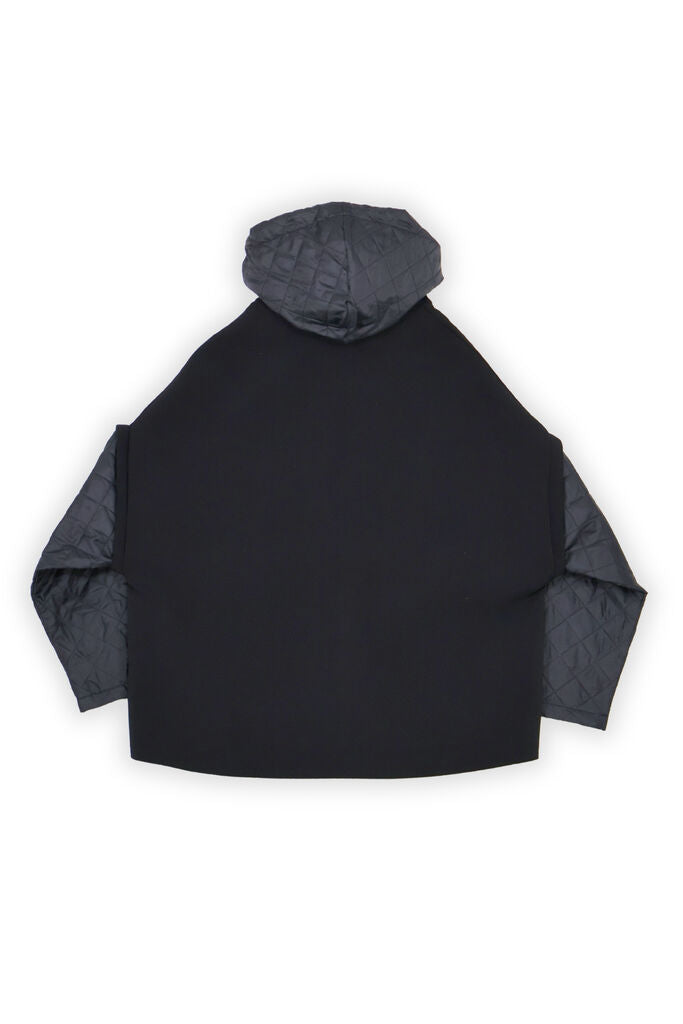 Black Quilted Hooded Jacket with Patch Pockets
