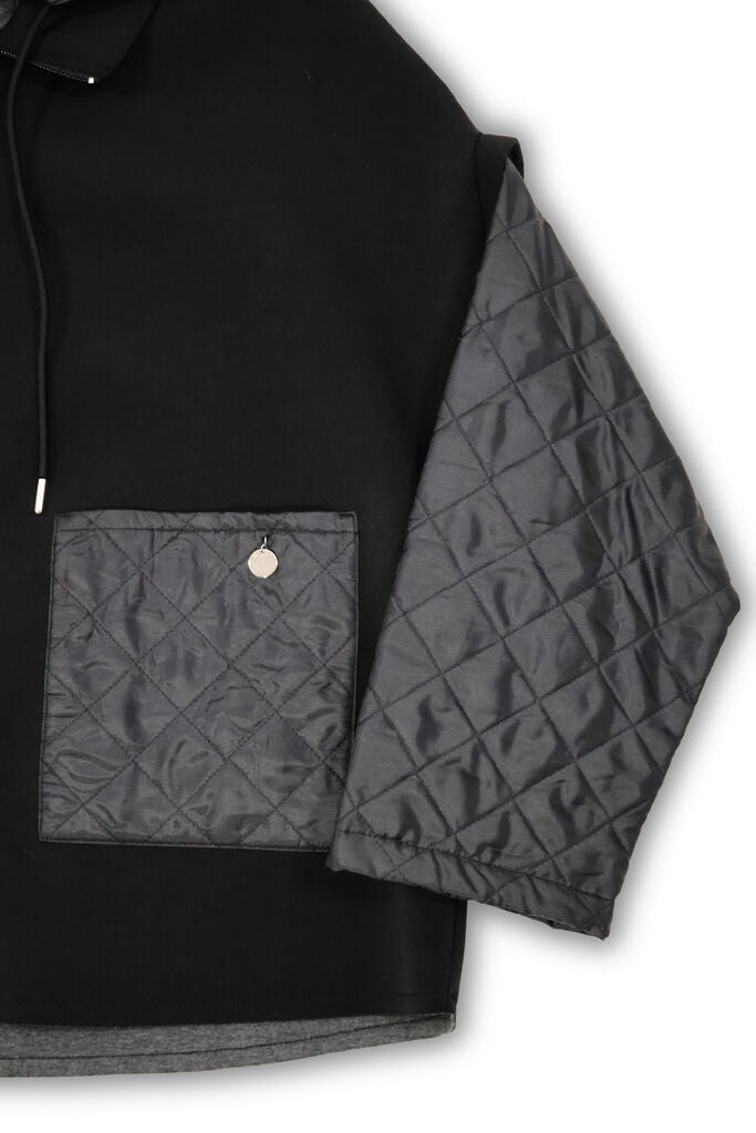 Black Quilted Hooded Jacket with Patch Pockets