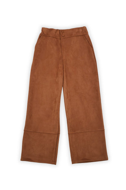 Brown Wide-Leg Trousers with Button Closure