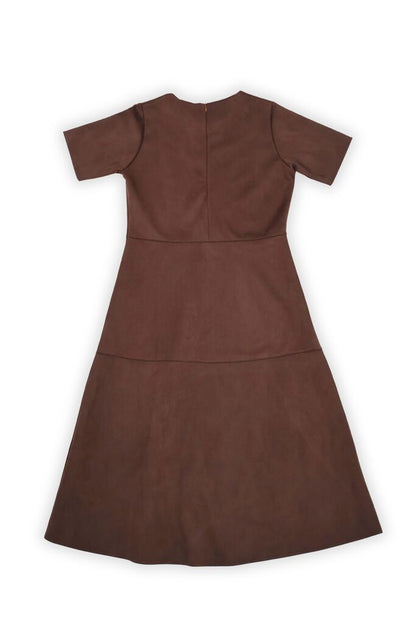 Chocolate A-Line Dress with Short Sleeves