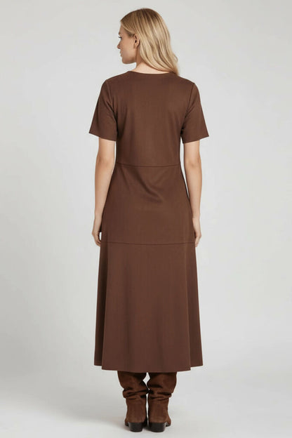 Chocolate A-Line Dress with Short Sleeves