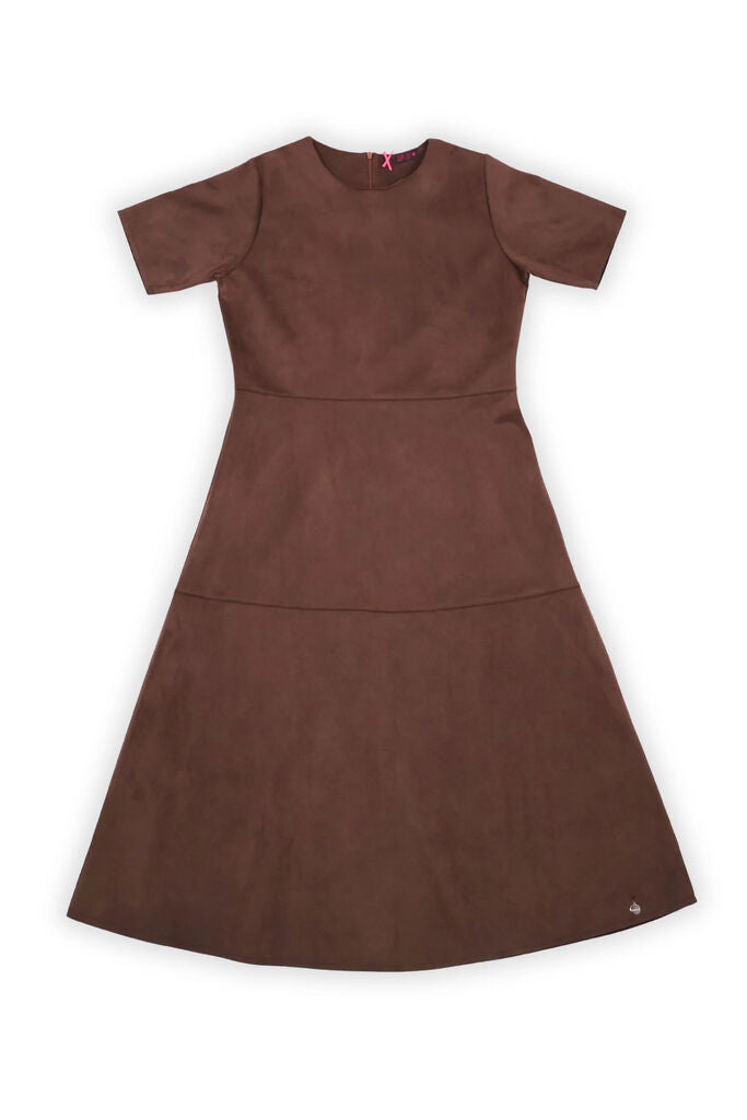 Chocolate A-Line Dress with Short Sleeves