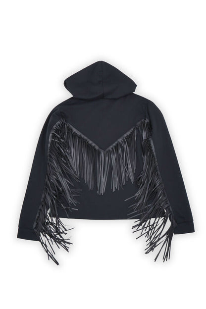 Black Fringe Sleeve Hooded Jacket