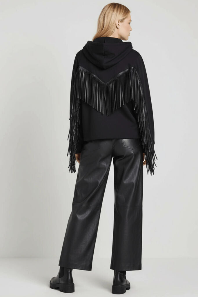 Black Fringe Sleeve Hooded Jacket