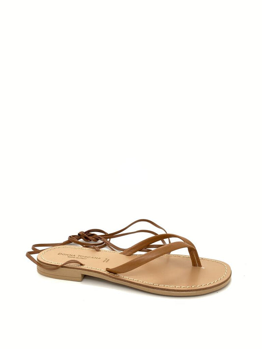 Tan Strappy Leather Sandal with Lace-Up Detail