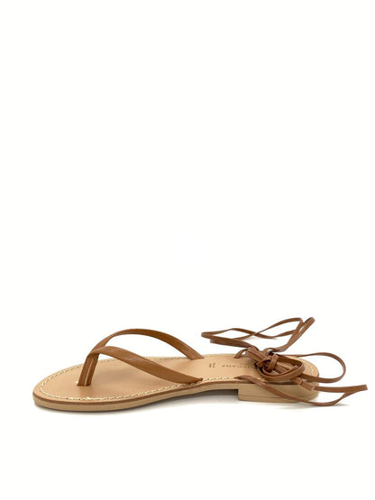 Tan Strappy Leather Sandal with Lace-Up Detail