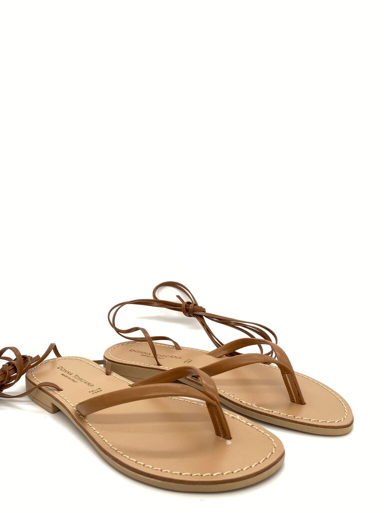 Tan Strappy Leather Sandal with Lace-Up Detail