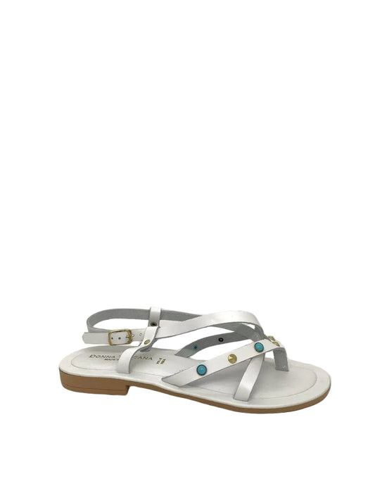White Strappy Sandals with Turquoise Accents