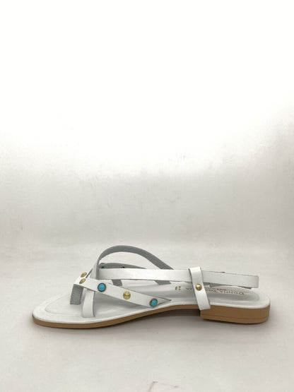 White Strappy Sandals with Turquoise Accents
