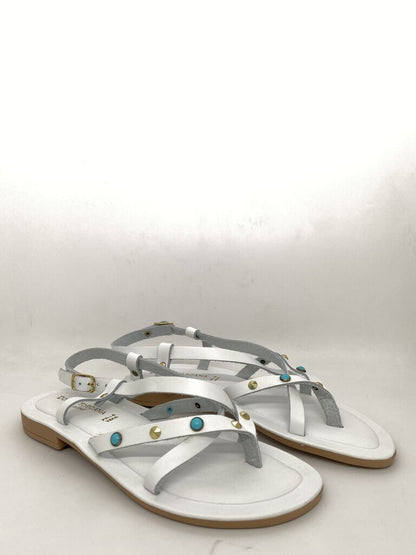 White Strappy Sandals with Turquoise Accents