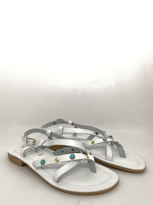 White Strappy Sandals with Turquoise Accents