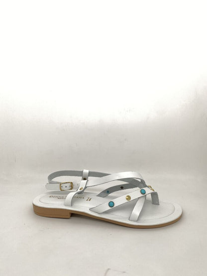 White Strappy Sandals with Turquoise Accents