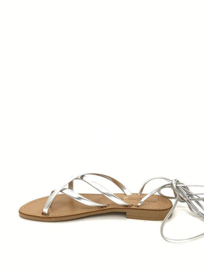 Silver Metallic Strappy Sandals with Lace-Up Detail