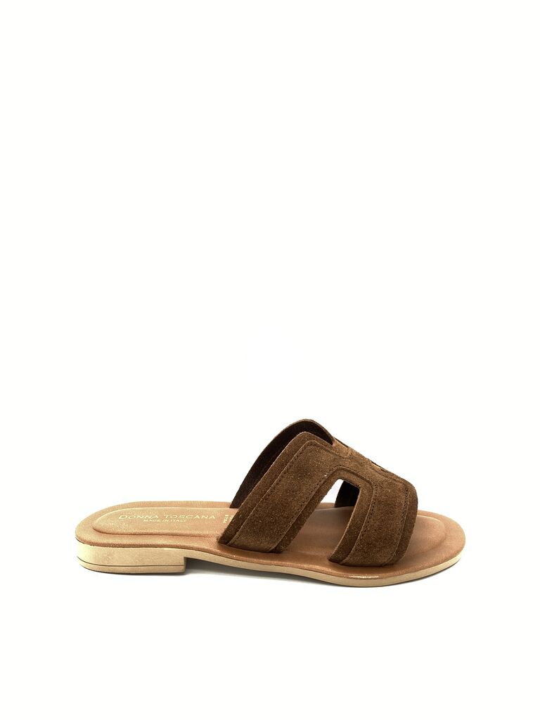 Brown Suede Slide Sandals with Cutout Detail